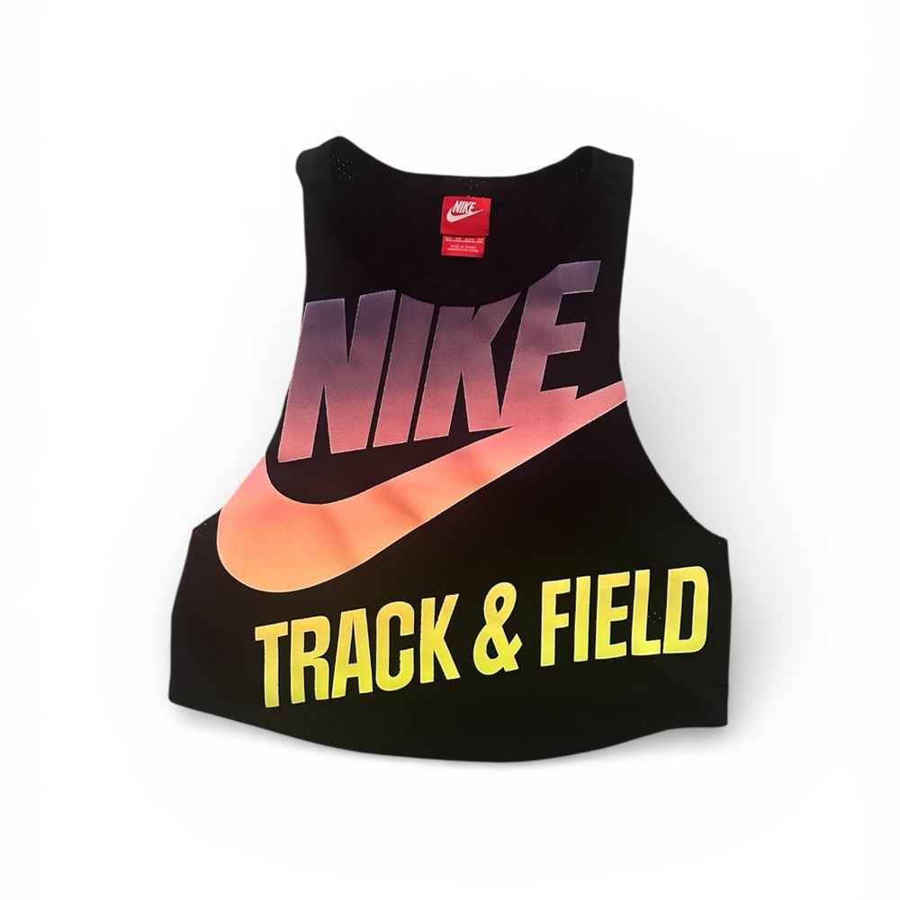 Nike Women’s Track & Field Mesh Crop Top Tank Black Neon XS Dri-FIT Workout